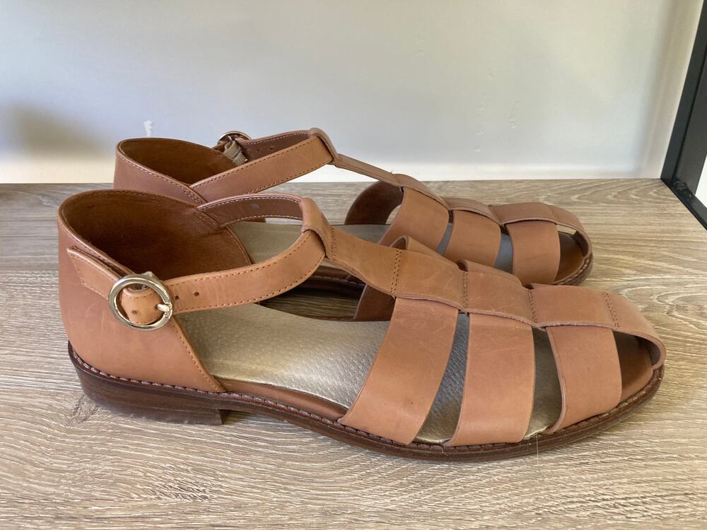 Anthropologie Brown Leather Fisherman Sandals Woven Cage Flat Sandals